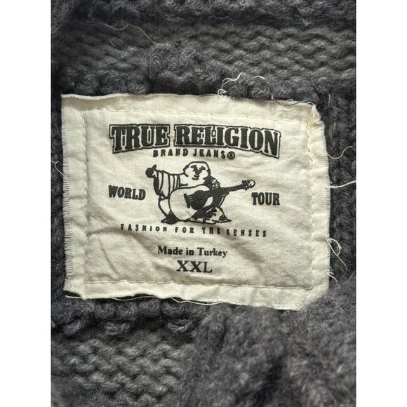 True Religion Cardigan Sweater Flag Patch Alpaca Wool Blend Gray Size XXL - Picture 5 of 9